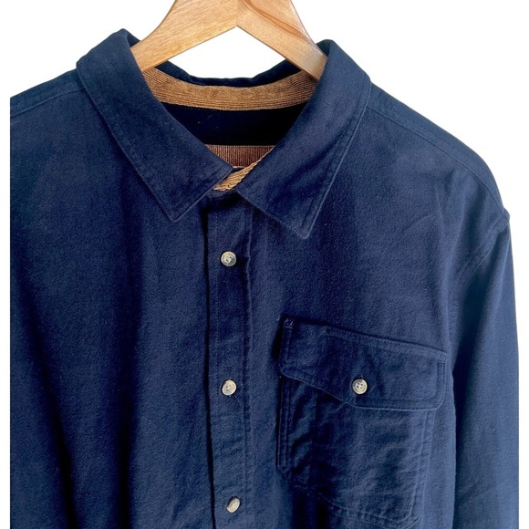 CQR Flannel Shirt Mens XLT Navy Button Up Cotton L/S Corduroy Trim 90s - Picture 2 of 5